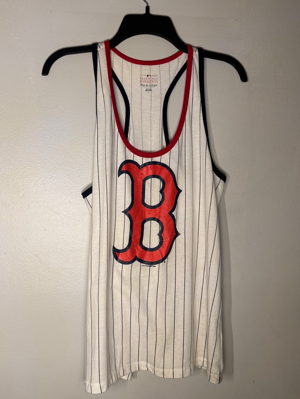 5th & Ocean Boston Redsox White Pinstripe Tank with Red and Navy Trim